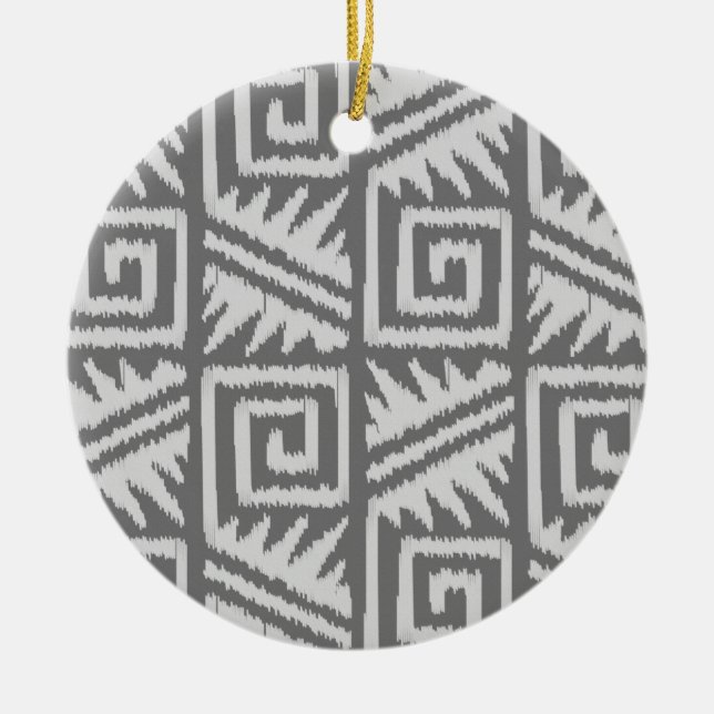 Ikat Aztec Pattern - Shades of Grey / Gray Ceramic Ornament (Front)