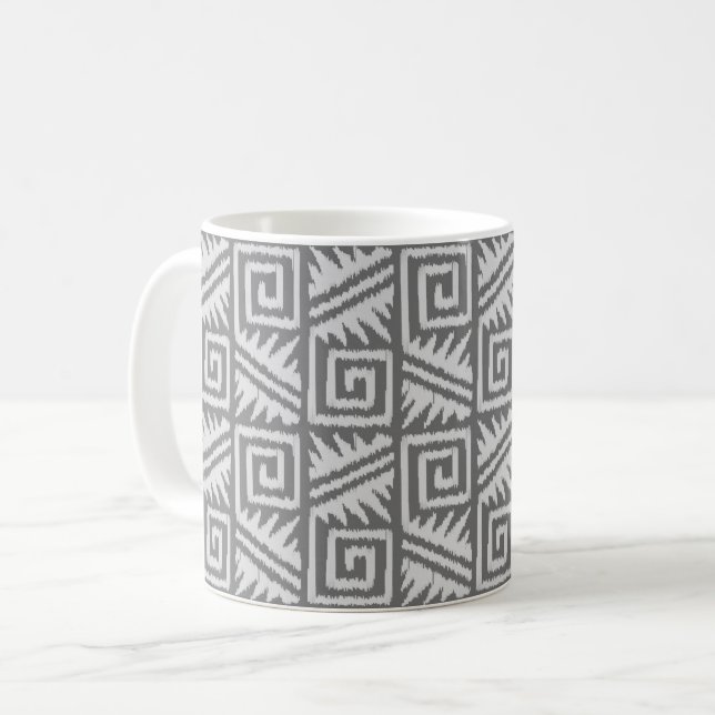 Ikat Aztec Pattern - Shades of Grey / Gray Coffee Mug (Front Left)
