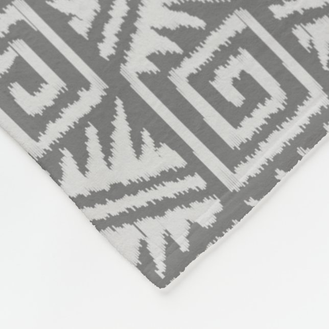 Ikat Aztec Pattern - Shades of Grey / Gray Fleece Blanket (Corner)