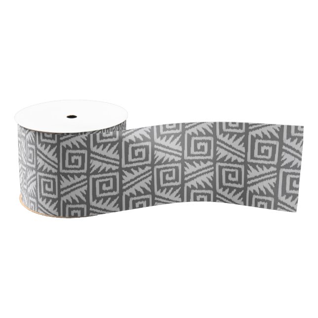 Ikat Aztec Pattern - Shades of Grey / Gray Grosgrain Ribbon (Spool)