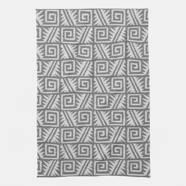 Ikat Aztec Pattern - Shades of Grey / Gray Kitchen Towel (Vertical)