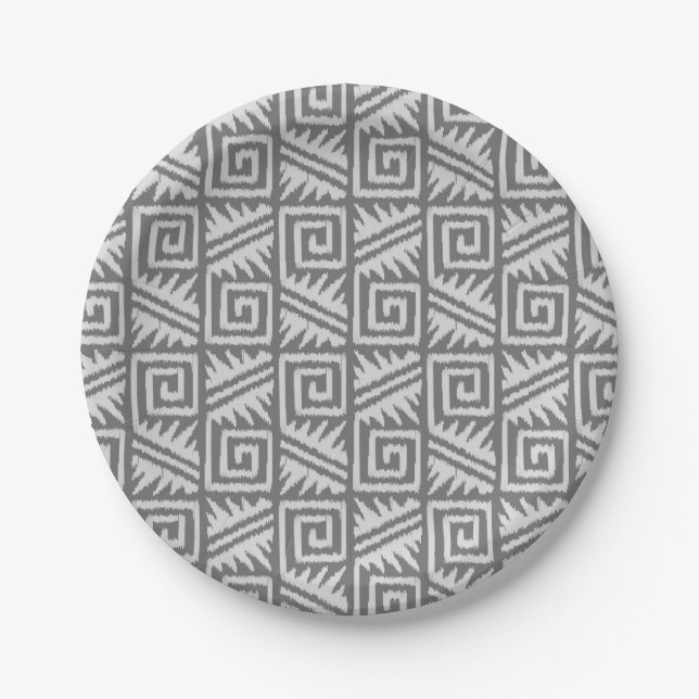 Ikat Aztec Pattern - Shades of Grey / Gray Paper Plates (Front)