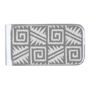 Ikat Aztec Pattern - Shades of Grey / Gray Silver Finish Money Clip