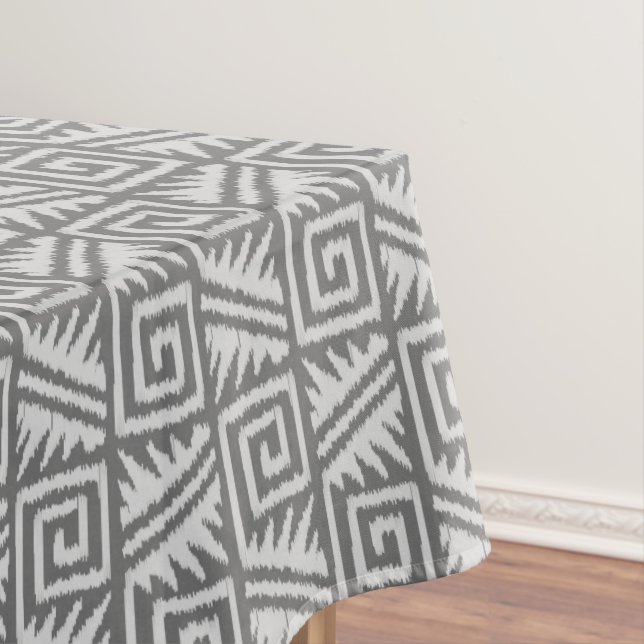 Ikat Aztec Pattern - Shades of Grey / Gray Tablecloth (In Situ)