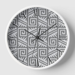 Ikat Aztec Pattern - Shades of Grey / Gray Wall Clock