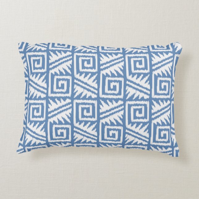 Ikat Aztec Pattern - Sky Blue and White Accent Pillow (Back)