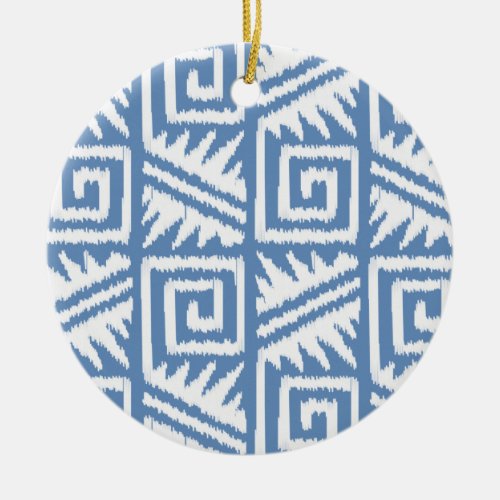 Ikat Aztec Pattern _ Sky Blue and White Ceramic Ornament
