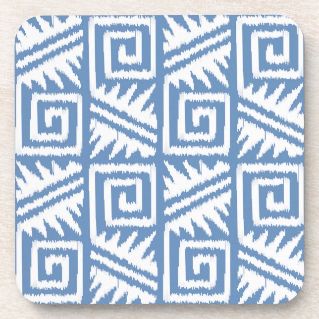 Ikat Aztec Pattern - Sky Blue and White Drink Coaster (Front)