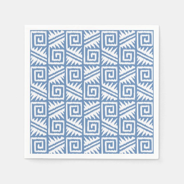 Ikat Aztec Pattern - Sky Blue and White Paper Napkins (Front)