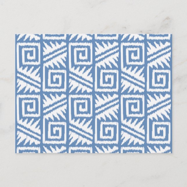 Ikat Aztec Pattern - Sky Blue and White Postcard (Front)