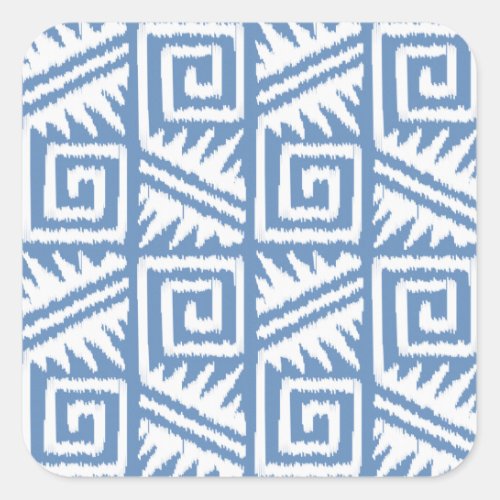 Ikat Aztec Pattern _ Sky Blue and White Square Sticker