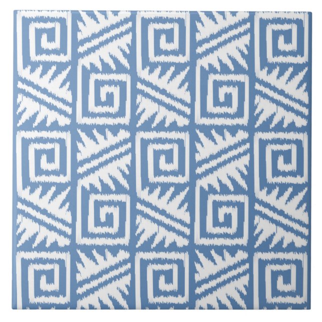 Ikat Aztec Pattern - Sky Blue and White Tile (Front)