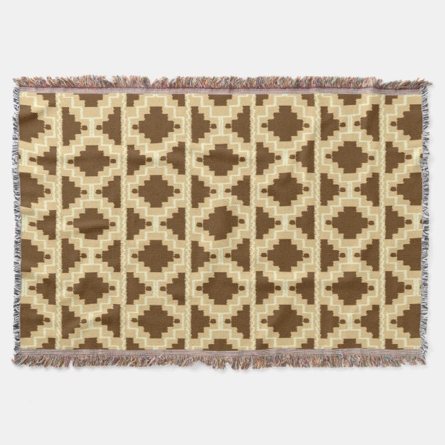 Ikat Aztec Pattern - Tan, brown and cream Throw Blanket (Front)