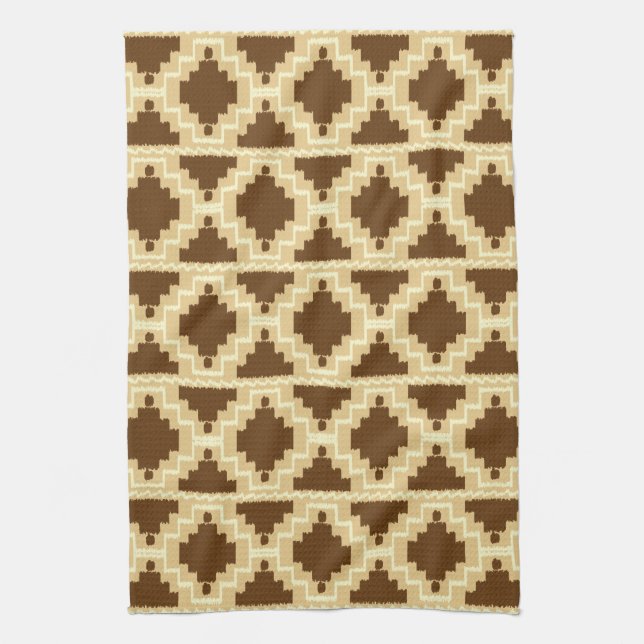 Ikat Aztec Pattern - Tan, brown and cream Towel (Vertical)