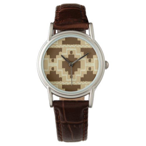 Ikat Aztec Pattern _ Tan brown and cream Watch