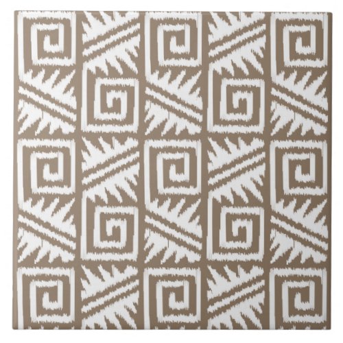 Ikat Aztec Pattern _ Taupe Tan and Cream Ceramic Tile