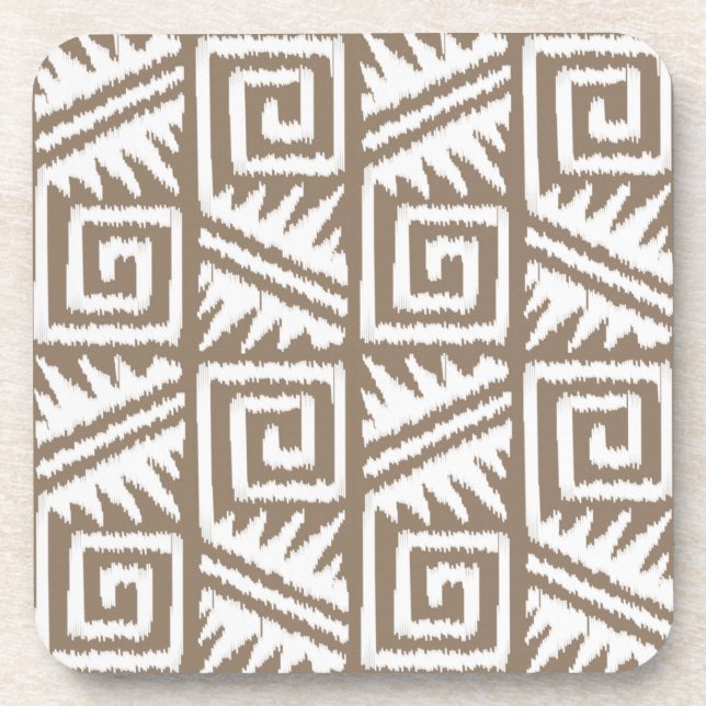 Ikat Aztec Pattern - Taupe Tan and Cream Drink Coaster (Front)