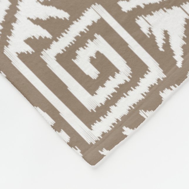 Ikat Aztec Pattern - Taupe Tan and Cream Fleece Blanket (Corner)