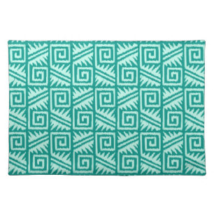 Ikat Aztec Pattern - Turquoise and Aqua Cloth Placemat