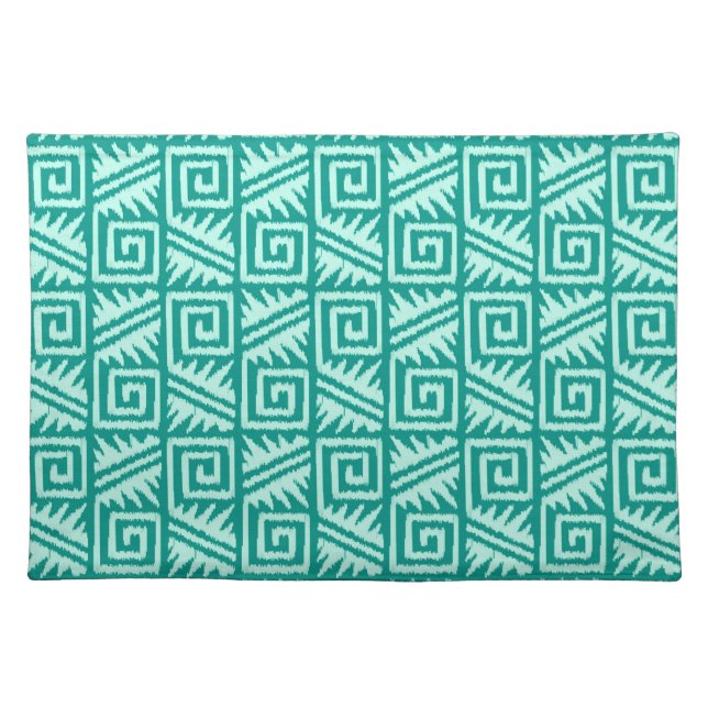 Ikat Aztec Pattern - Turquoise and Aqua Cloth Placemat (Front)