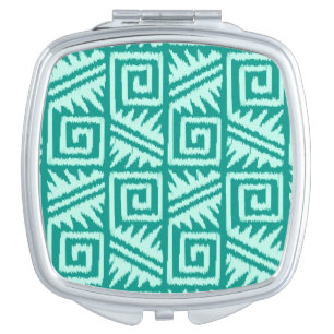 Ikat Aztec Pattern - Turquoise and Aqua Compact Mirror