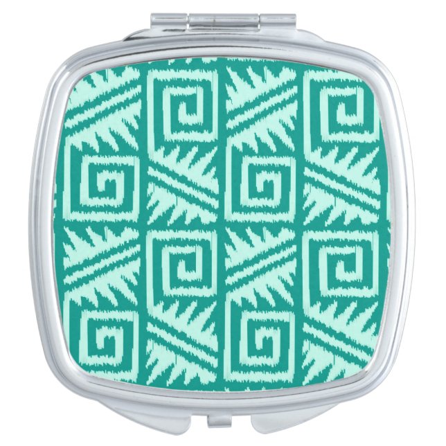 Ikat Aztec Pattern - Turquoise and Aqua Compact Mirror (Front)