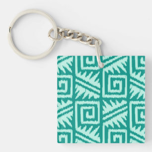 Ikat Aztec Pattern - Turquoise and Aqua Keychain