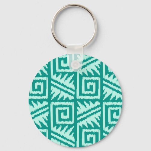 Ikat Aztec Pattern _ Turquoise and Aqua Keychain