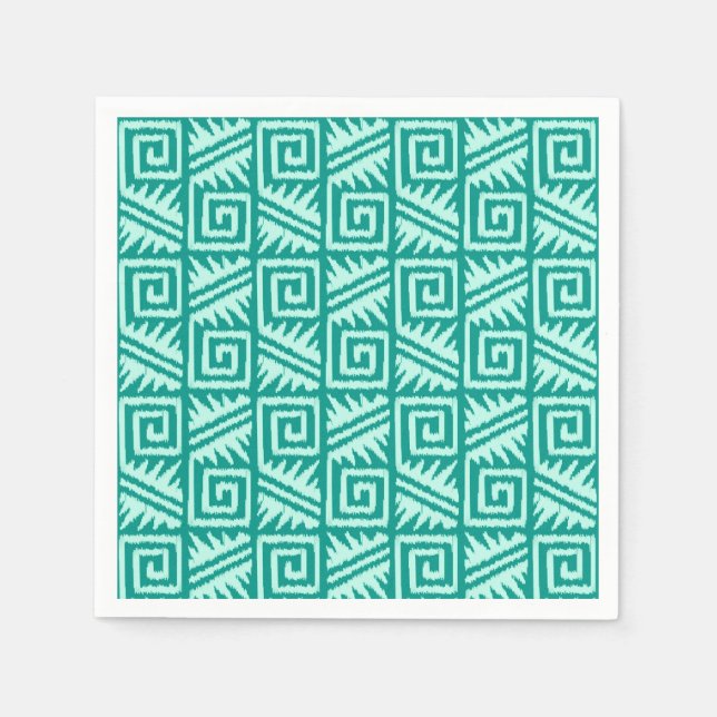 Ikat Aztec Pattern - Turquoise and Aqua Paper Napkins (Front)