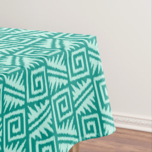 Ikat Aztec Pattern - Turquoise and Aqua Tablecloth