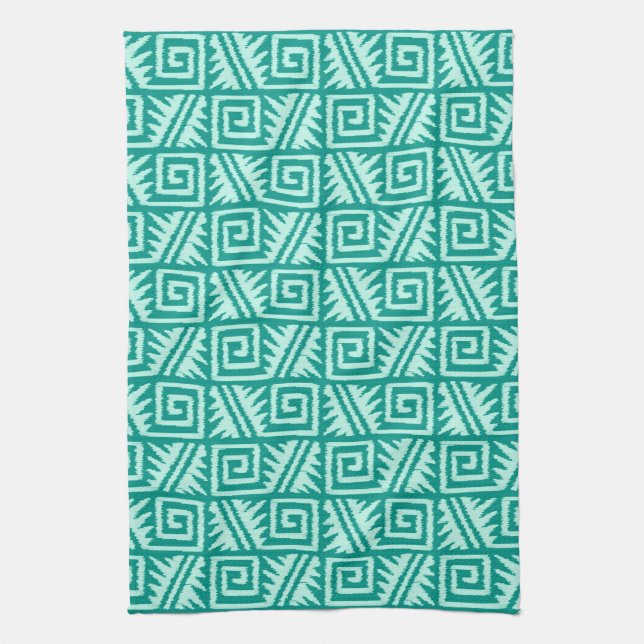 Ikat Aztec Pattern - Turquoise and Aqua Towel (Vertical)
