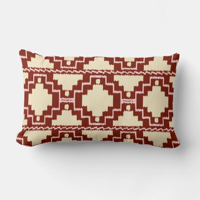 Ikat Aztec Tribal - Beige, Burgundy and Pink Lumbar Pillow (Front)