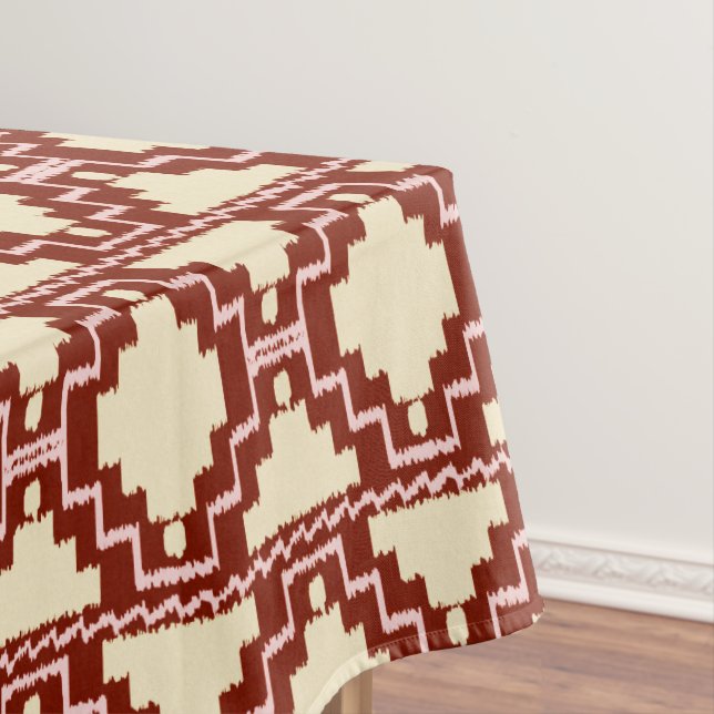 Ikat Aztec Tribal - Beige, Burgundy and Pink Tablecloth (In Situ)