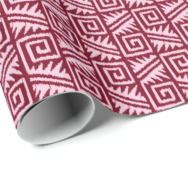 Ikat Aztec Tribal - Burgundy and Pink Wrapping Paper (Roll Corner)