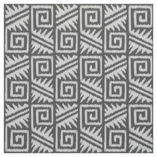 Ikat Aztec Tribal - Charcoal and Silver Grey Fabric