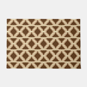 Ikat Aztec Tribal Chocolate Brown and Taupe Doormat