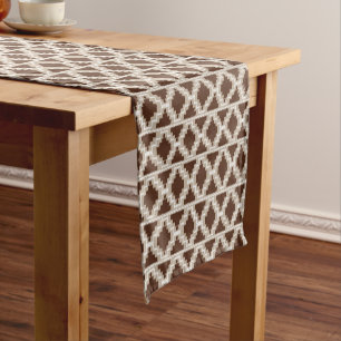 Ikat Aztec Tribal Chocolate Brown and Taupe Short Table Runner