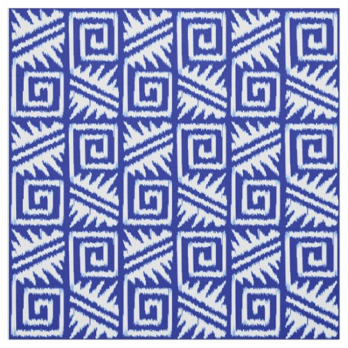 Ikat Aztec Tribal _ Cobalt Blue and White Fabric