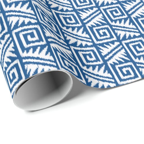 Ikat Aztec Tribal _ Cobalt Blue and White Wrapping Paper