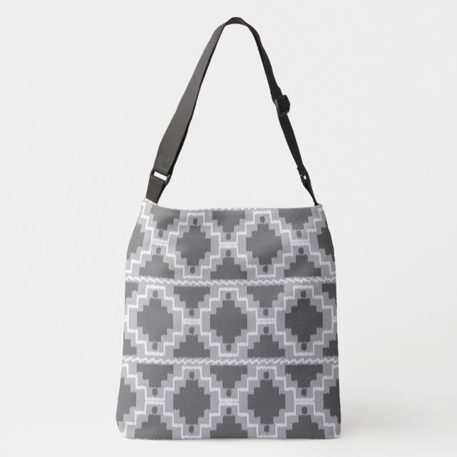Ikat Aztec Tribal - Dark and light Grey / Gray Crossbody Bag (Back)