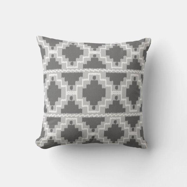 Ikat Aztec Tribal - Dark and light Grey / Gray Throw Pillow (Front)