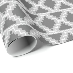 Ikat Aztec Tribal - Dark and light Grey / Gray Wrapping Paper