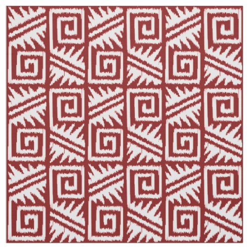 Ikat Aztec Tribal _ Dark Chinese Red and White Fabric