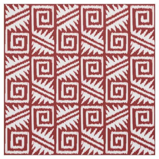 Ikat Aztec Tribal - Dark Chinese Red and White Fabric