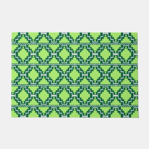 Ikat Aztec Tribal Forest and Lime Green Doormat