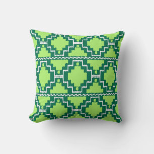 Ikat Aztec Tribal - Forest and Lime Green Throw Pillow