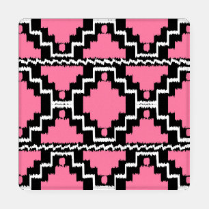 Ikat Aztec Tribal Fuchsia Pink, Black and White Coaster Set