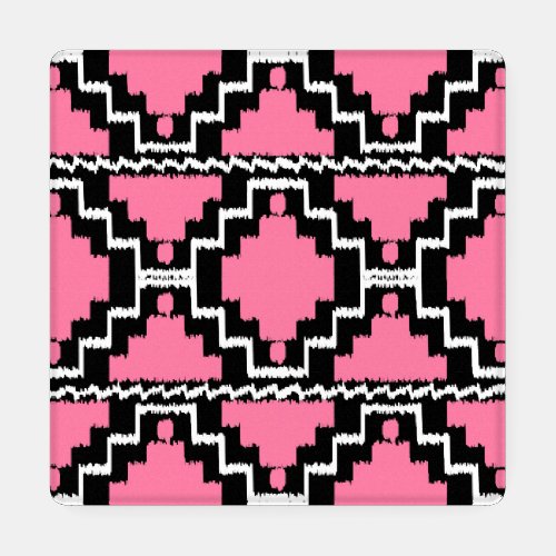 Ikat Aztec Tribal Fuchsia Pink Black and White Coaster Set