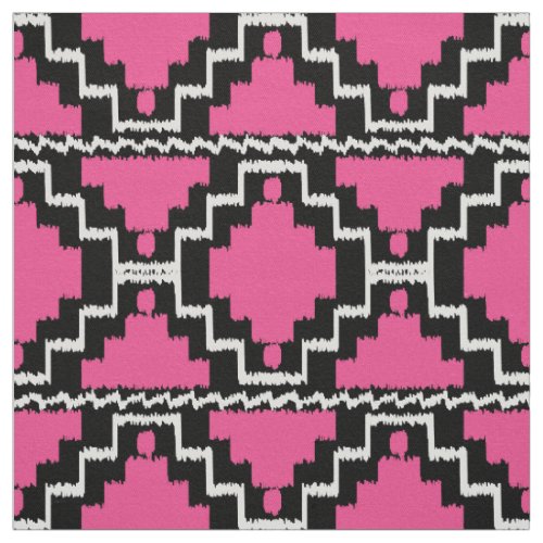 Ikat Aztec Tribal _ Fuchsia Pink Black and White Fabric