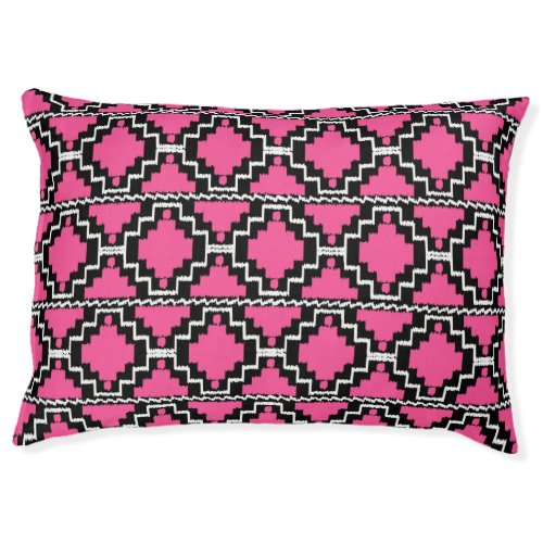 Ikat Aztec Tribal _ Fuchsia Pink Black and White Pet Bed